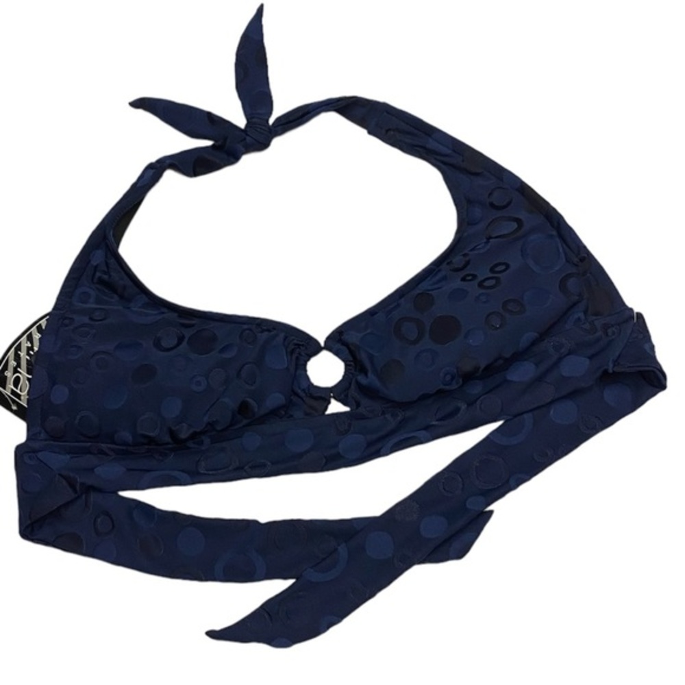 Catalina Navy Blue Geometric Print Halter‎ Bikini Swim Top Women's XL 16 18